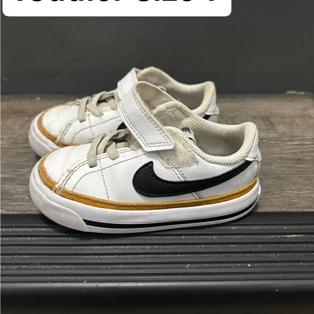 Nike Kids White, Black, and Gold Sneakers